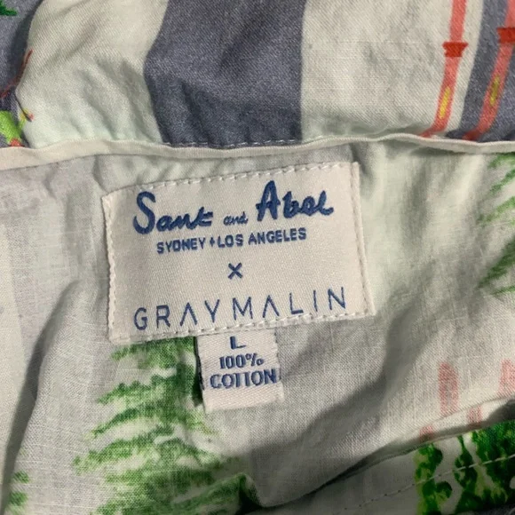 Sant and Abel Gray Malin Pajama Set Top Shorts Trees Skiers L Cotton